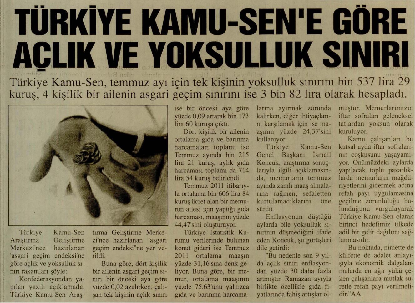 Türkiye KamuSen’e Göre Açlık ve Yoksulluk Sınırı Ayrıntılı Haber