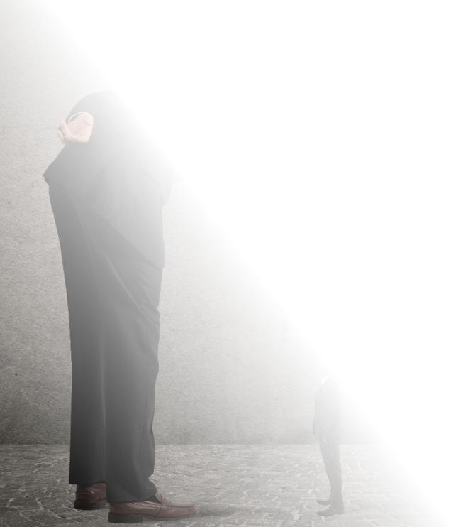 Big businessman looking and pointing a small man