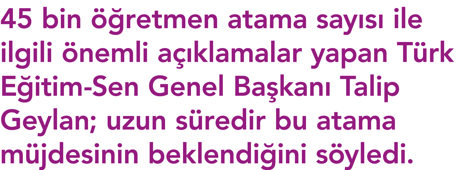 45 bin öğretmen atama sayısı ile ilgili önemli açıklamalar yapan Türk Eğitim-Sen Genel Başkanı Talip Geylan; uzun sür   