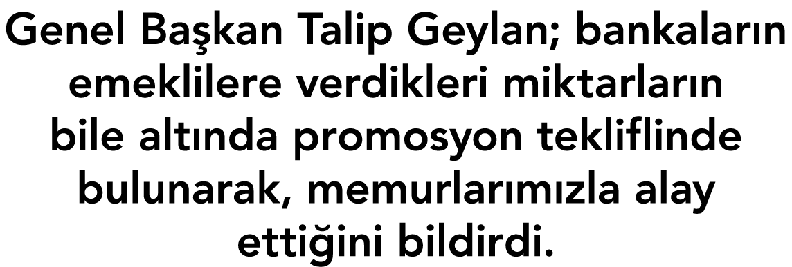 Genel Başkan Talip Geylan; bankaların emeklilere verdikleri miktarların bile altında promosyon tekliflinde bulunarak,   