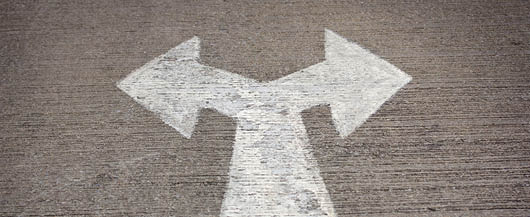 Left and right road sign on the road