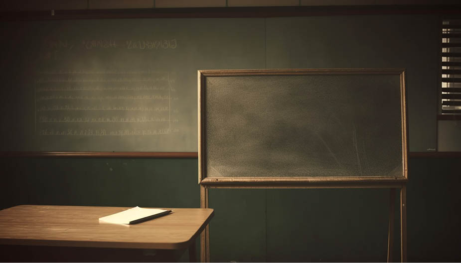 Back to school classroom learning on blackboard generated by artificial intelligence