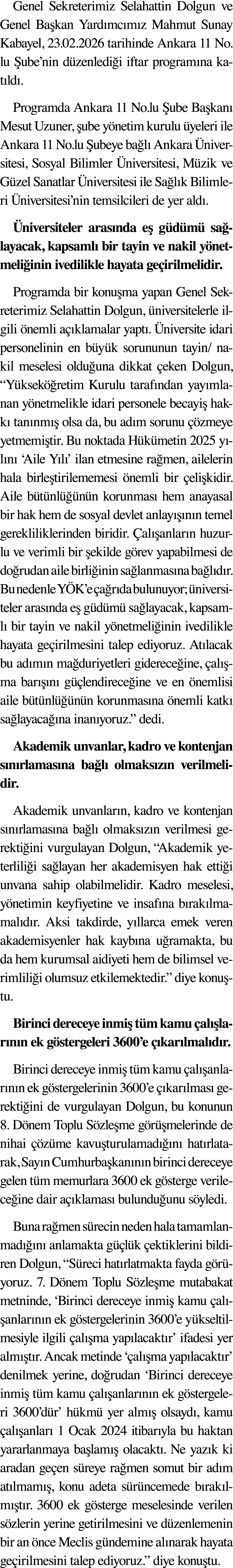 Genel Sekreterimiz Selahattin Dolgun ve Genel Ba kan Yard mc m z Mahmut Sunay Kabayel, 23.02.2026 tarihinde Ankara 11...