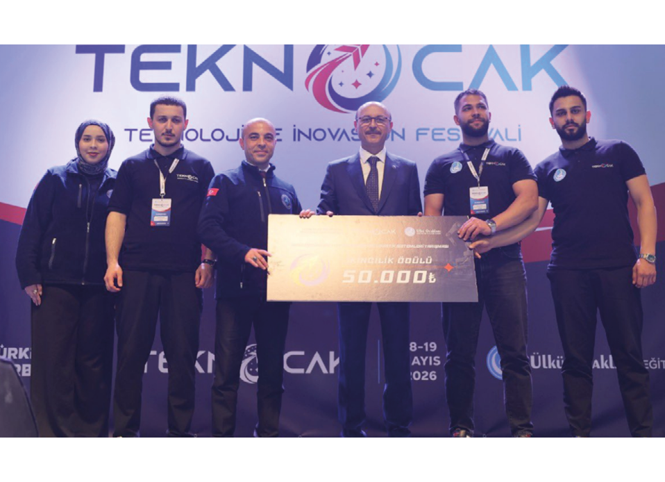 A group of men standing in front of a podium. Description generated by AI